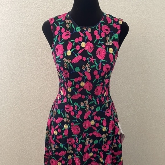 NWT $298 Dress The Population Bright Floral Embroidered Dress Navy 0055 - Picture 8 of 16